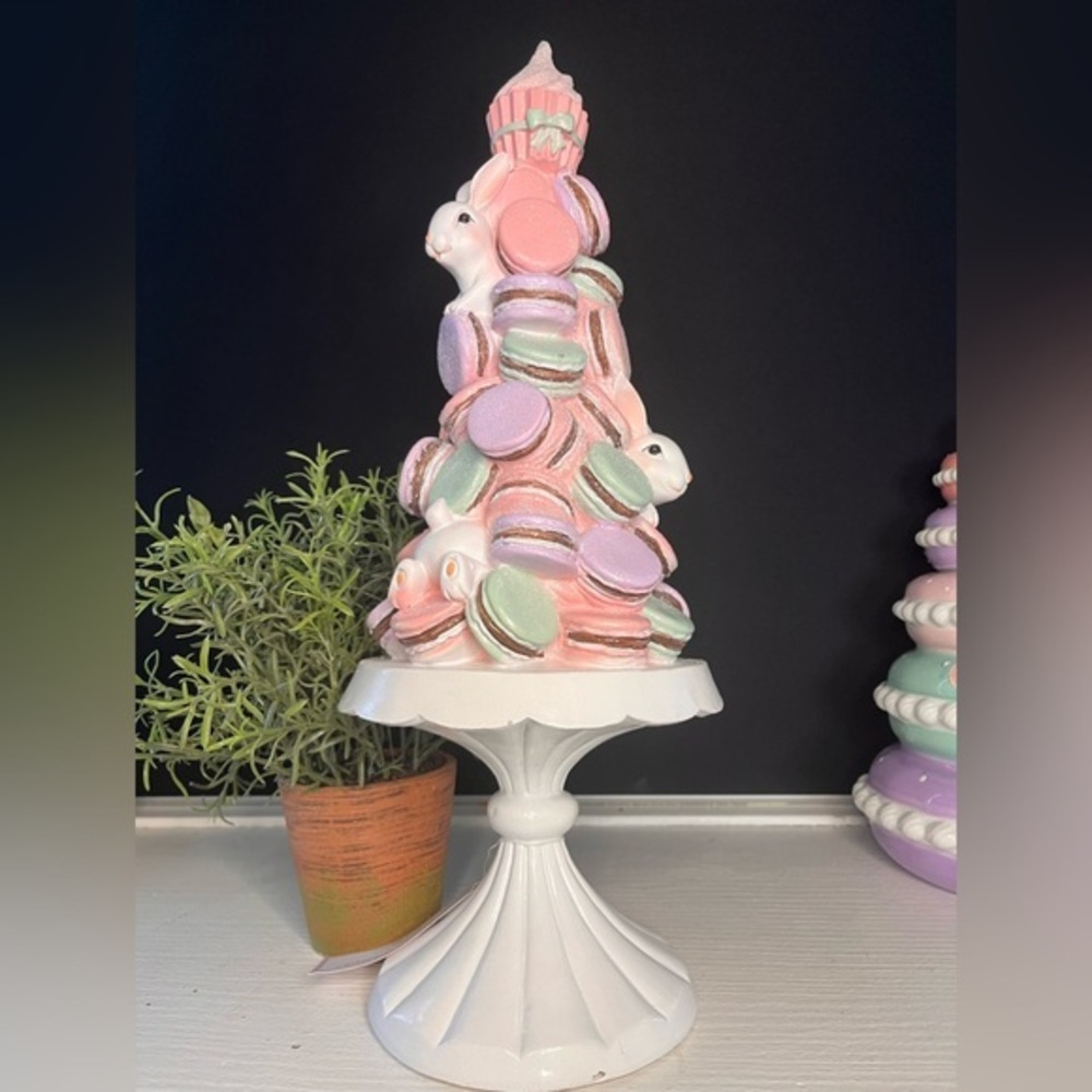 Whimsical Macaron Easter Bunny Tree On Pedestal Tabletop Decor NWT